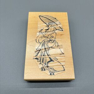 Stamps in Motion Wood Mounted Rubber Stamp 1996 Geisha with Umbrella Vintage